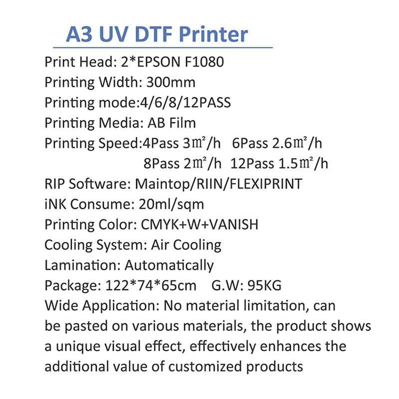 디지털 UV DTF 2 F1080 헤드 프린터 2 in 1 30cm/60cm 인쇄 폭