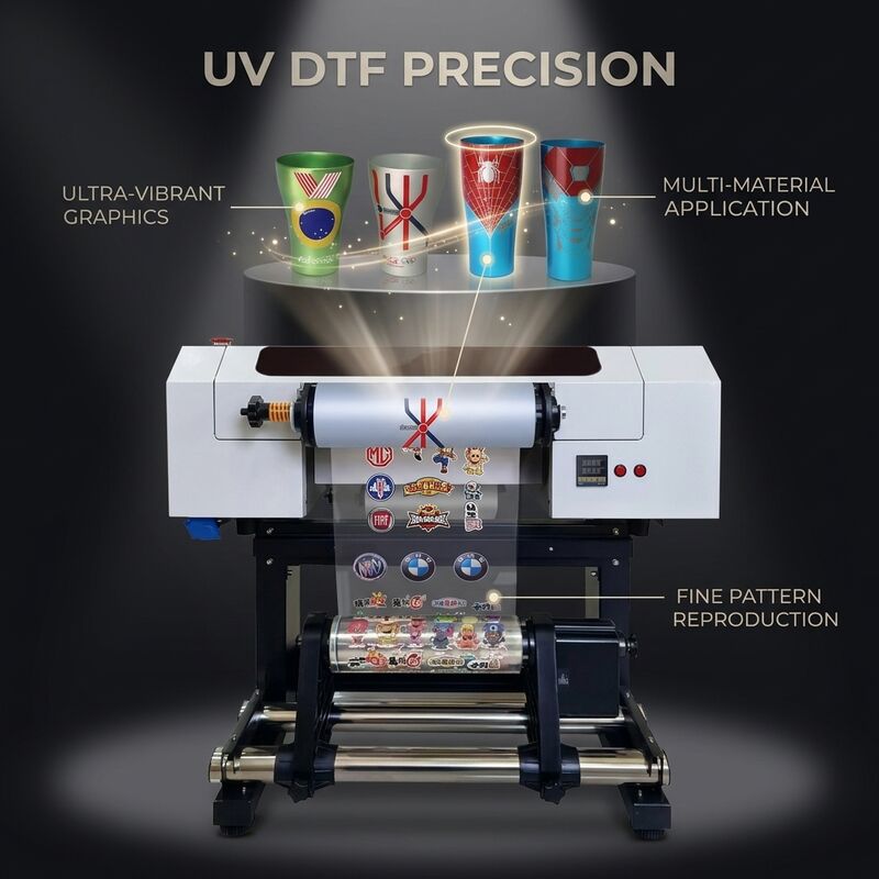 300mm UV DTF 프린터 I3200U1 프린트헤드 CMYK 화이트 바니시 밝고 다채로운 출력 기계